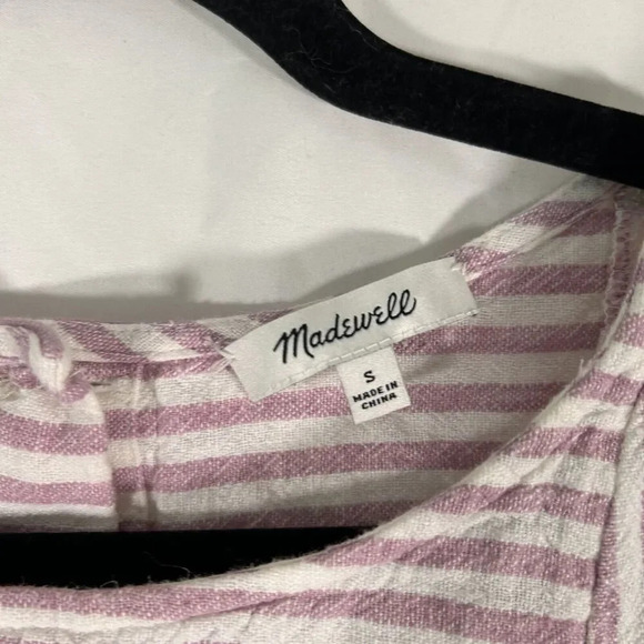 Madewell Mini Dress Women's Small Pink White Striped Linen Blend Pockets - Picture 4 of 9